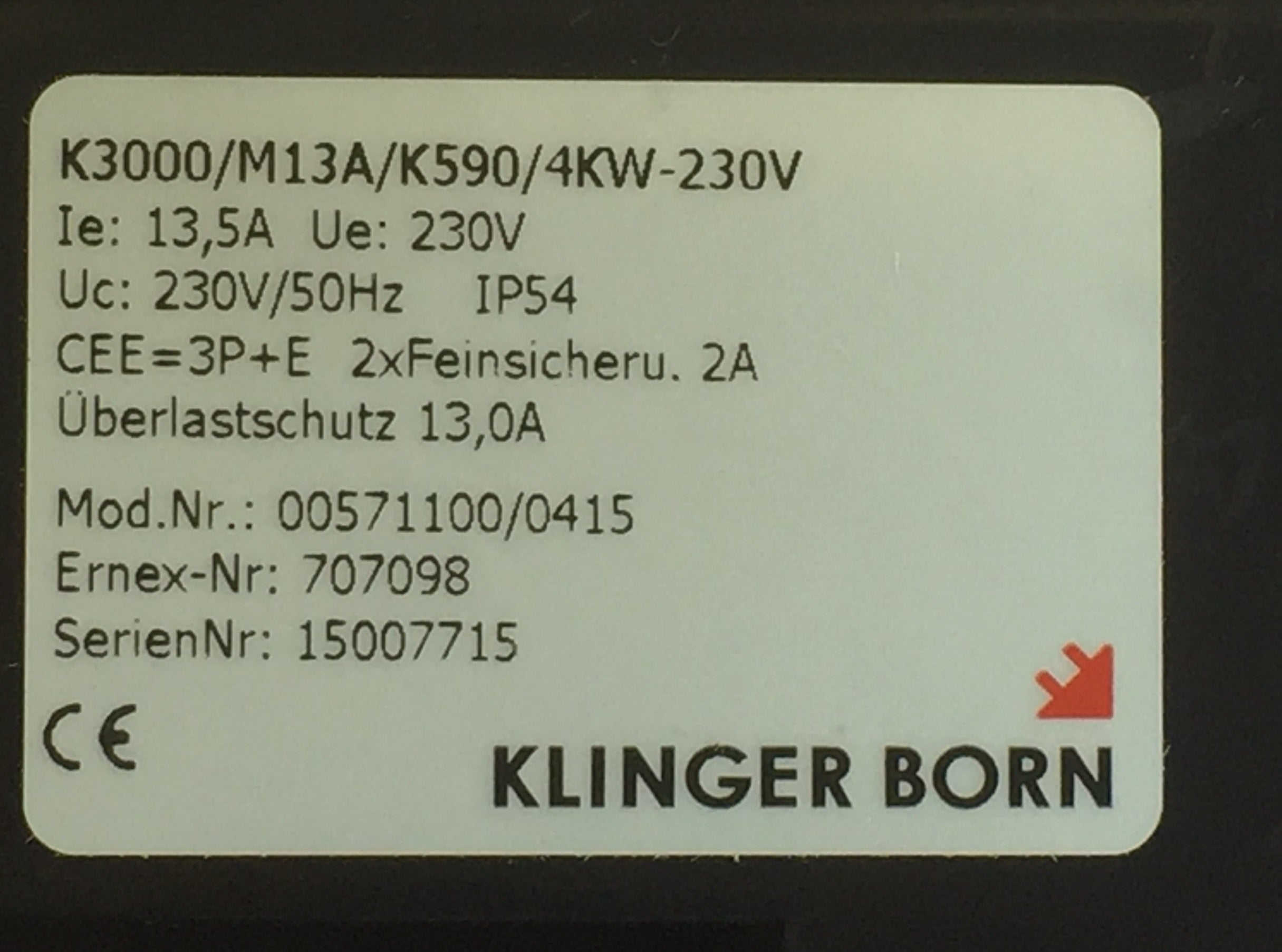 Bryter 230V/3   3,6 kW.