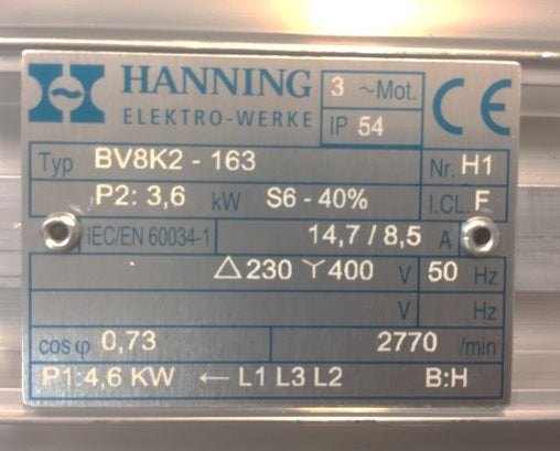 Motor 230V/3  3.6kW  Hanning
