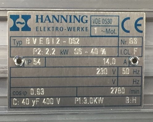 Motor 230V/1-2.2kW m/bryter